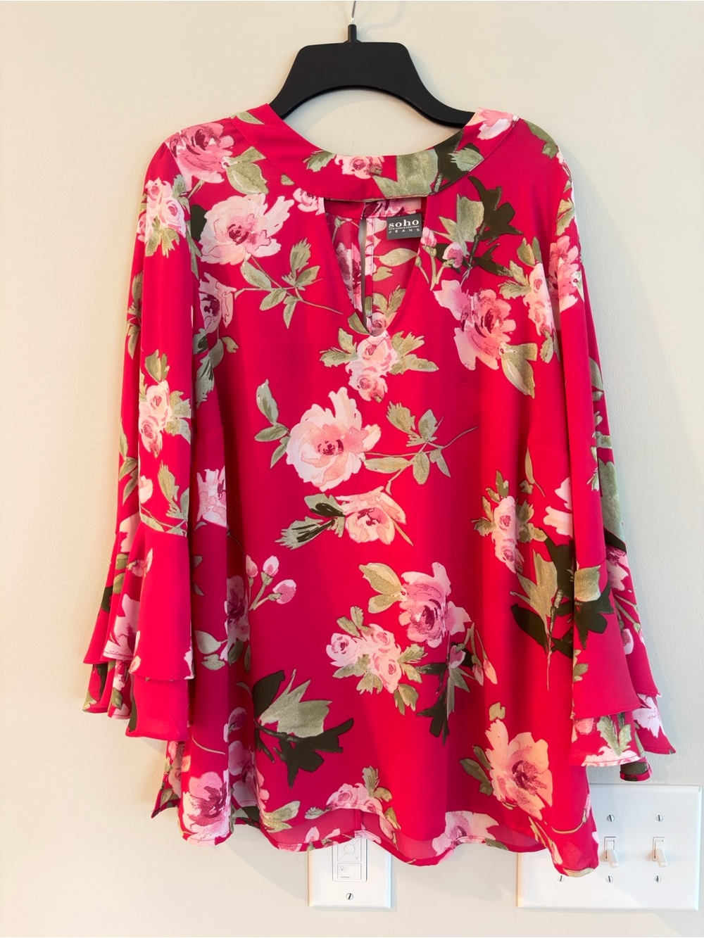 Soho Hot Pink Floral Keyhole Tunic